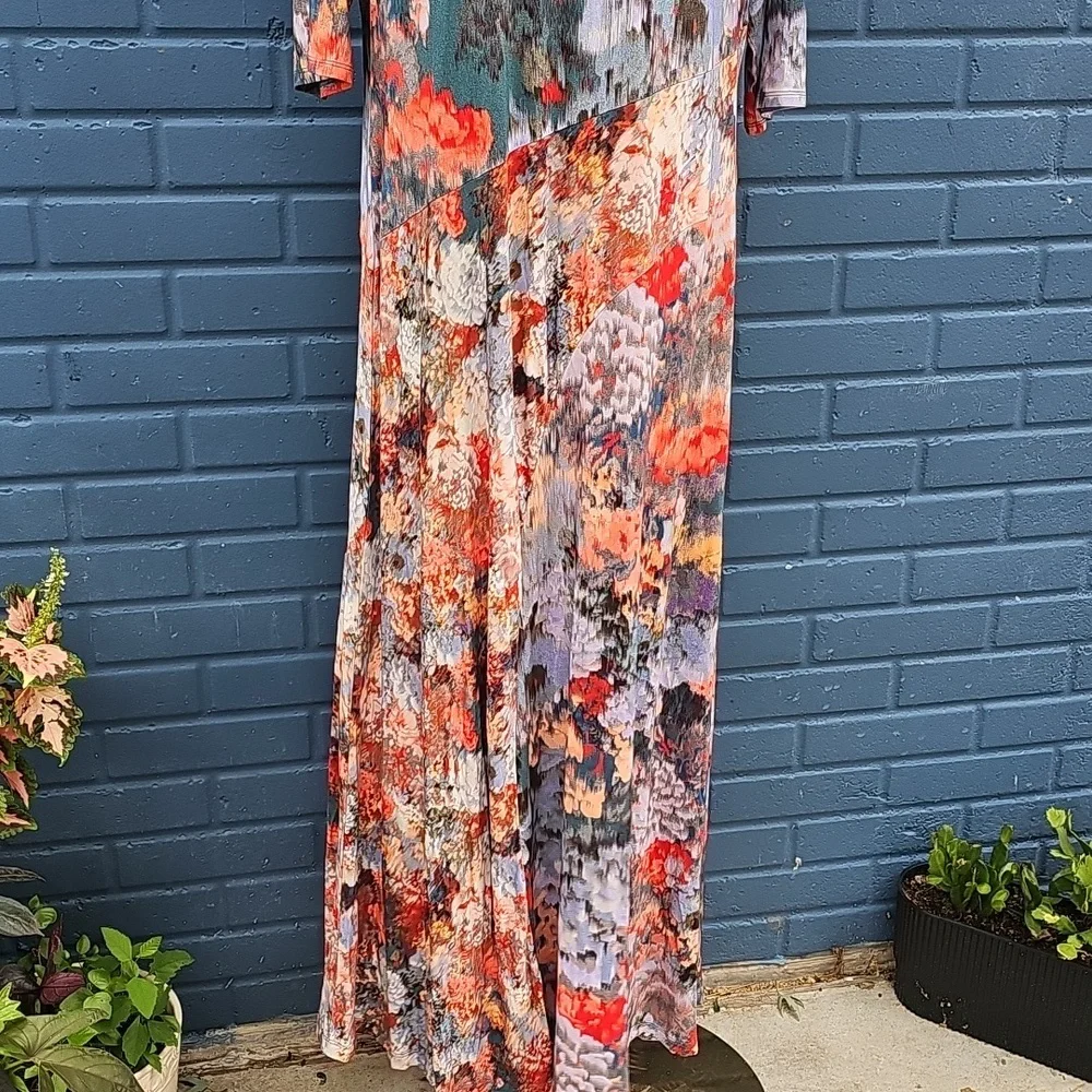 Soft Surroundings Colorful Stretch Jersey Knit Maxi Dress Size Xl